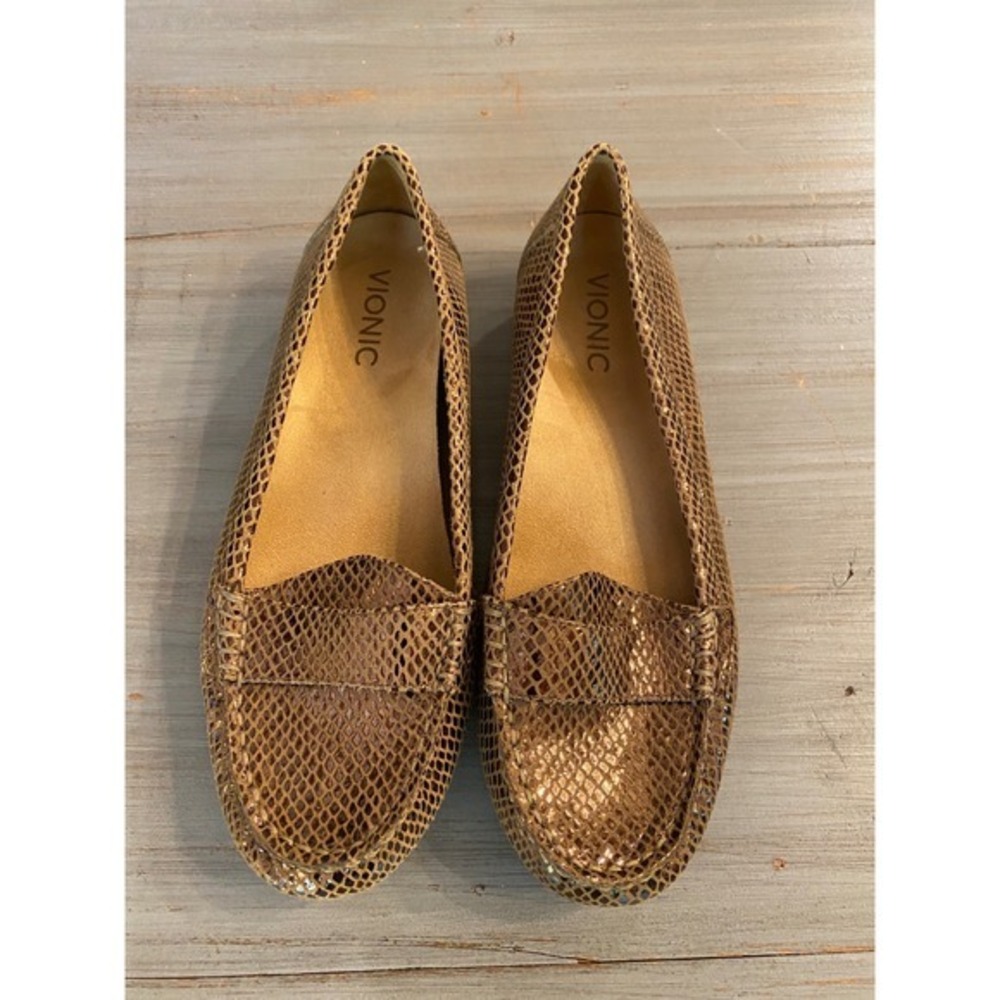 Vionic Larrun Bronze Gold Metallic Penny Loafers Flats 7.5